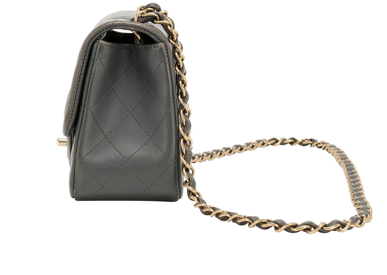Mini Square Classic Flap Bag, &pound;3,500, Handbags, Grey, Lambskin Leather, Bottom view